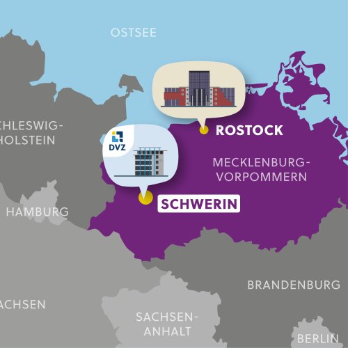 Standortkarte Karte mit den DVZ Standorten Schwerin und Rostock